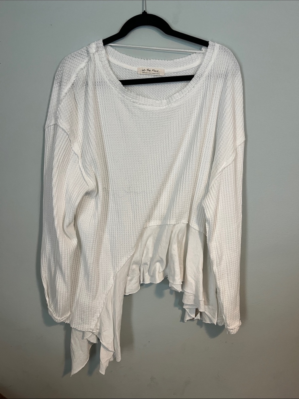 We The Free White Waffle-Knit Asymmetrical Peplum Sweatshirt